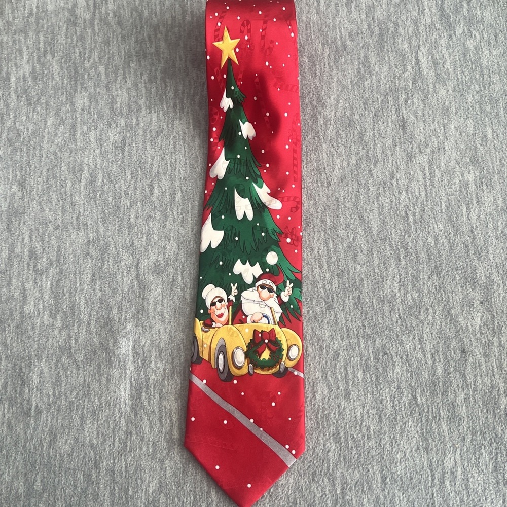 Hallmark Yule Tie Greetings Christmas Santa Mrs Claus Car Peace Silk Men Vintage - Picture 4 of 12